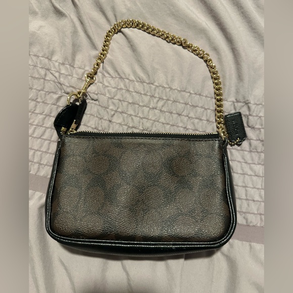 Coach Black and Brown Wristlet with Gold Chain - Picture 3 of 6